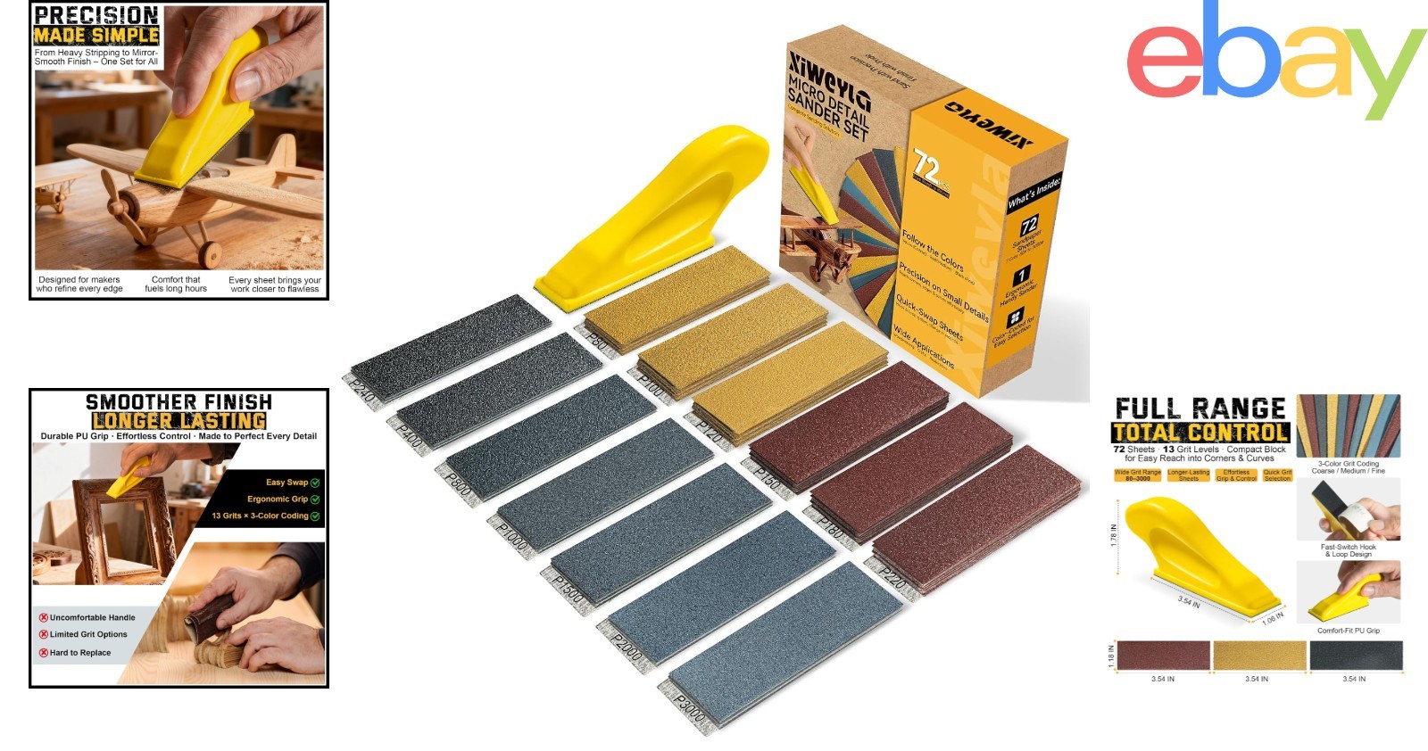 Ergonomic Hand Sander and Sandpaper Set for Crafts, Furniture, and Home Projects
