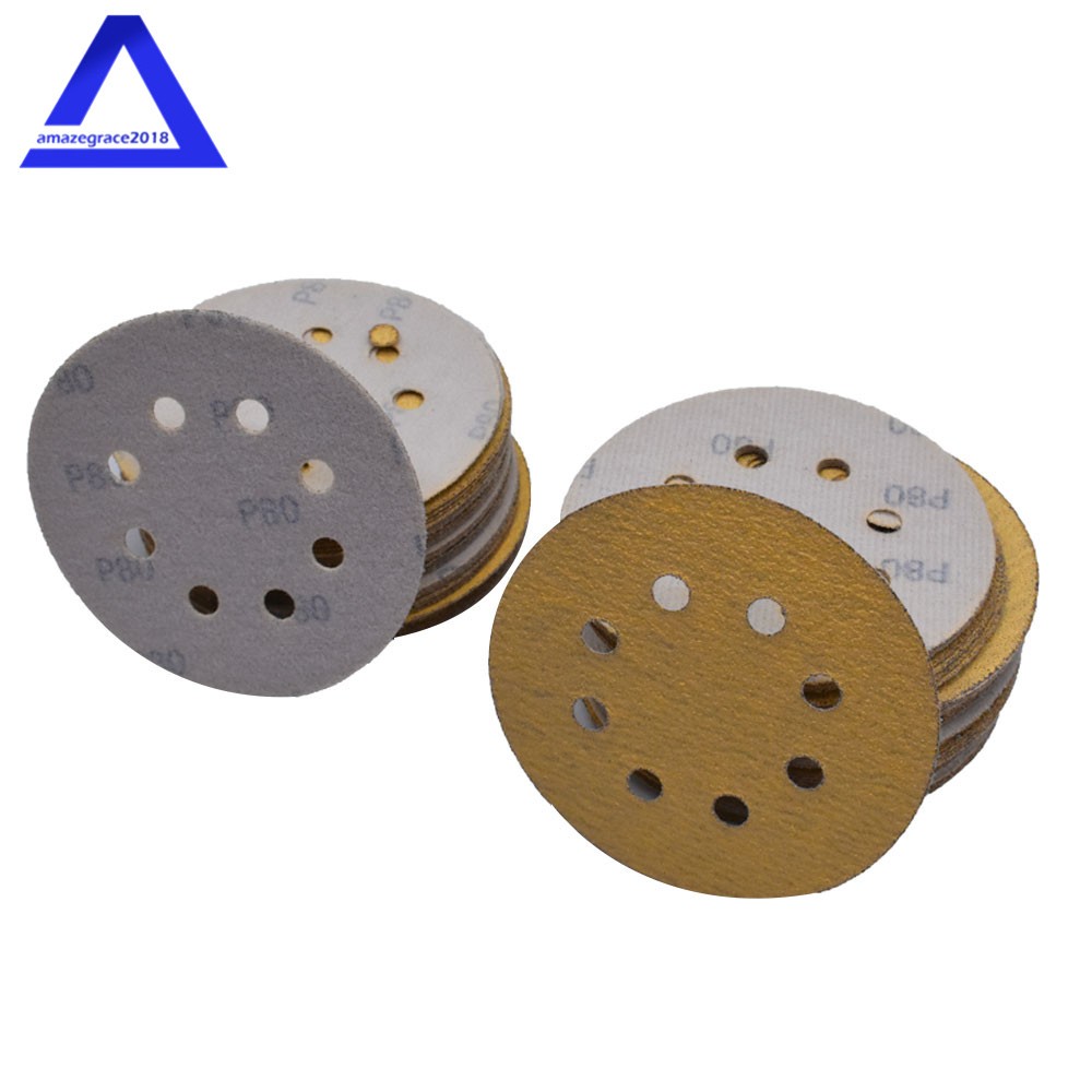 100Pack 5″ 8 Holes Sanding Disc Hook and Loop Flocking Sandpaper 60-320 Grit
