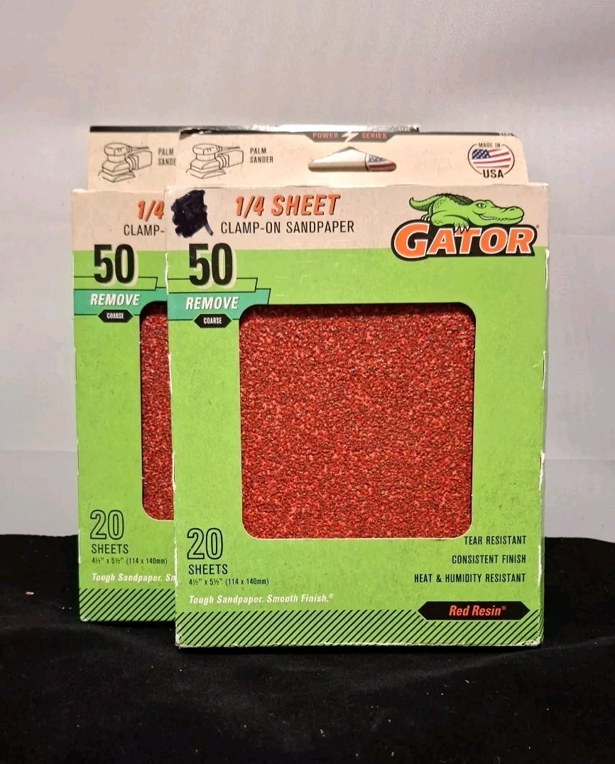 2 New 20 Packs Gator 4.5″ W x 5.5″ L 50-Grit Clamp-On Sanding Sheets Free Ship