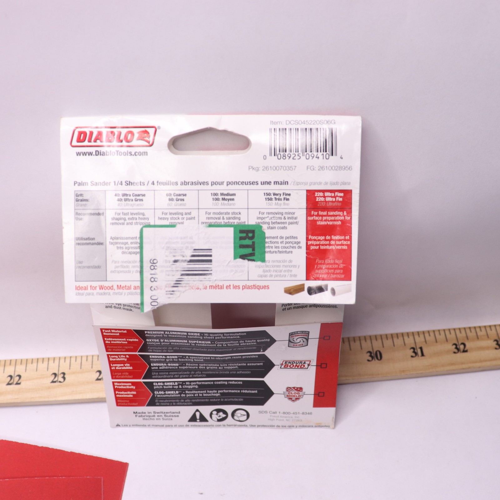 (6-Pk) Diablo Sheet Sandpaper Very Fine Aluminum Oxide 220Grit DCS045220S06G