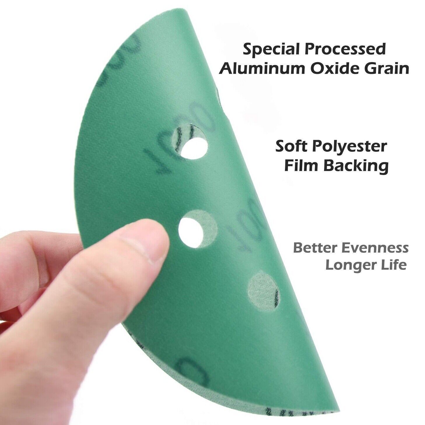 50-PACK 5″ Green Film – PSA Self Adhesive Sanding Discs DA Sanders 400-2000 Grit