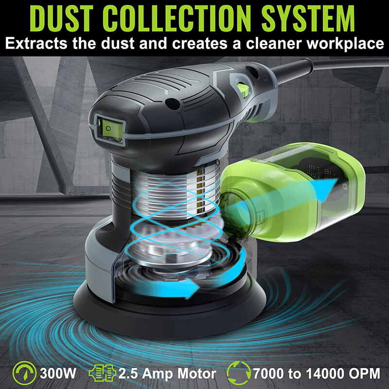 WORKPRO 5″ Random Orbit Sander 2.5Amp 7000 to 14000 RPM 6 Variable Speeds Sander