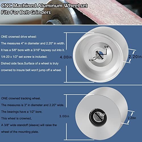 2×72 Belt Grinder Wheel Set for Knife Making – 4″ Drive, 5/8″ Bore, 3″ Track, 2″