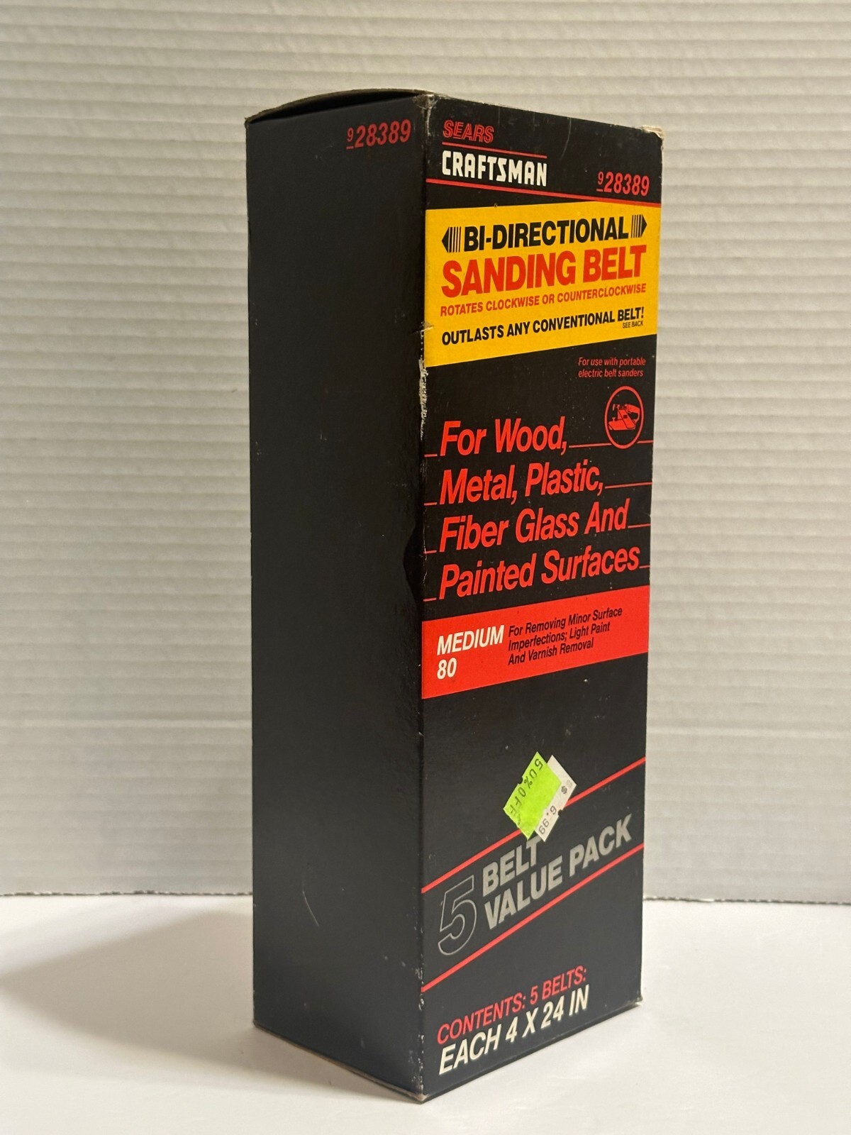 NOS 5 PK Sears Craftsman Bi-Directional Sanding Belt Medium 80 Grit Item 28389