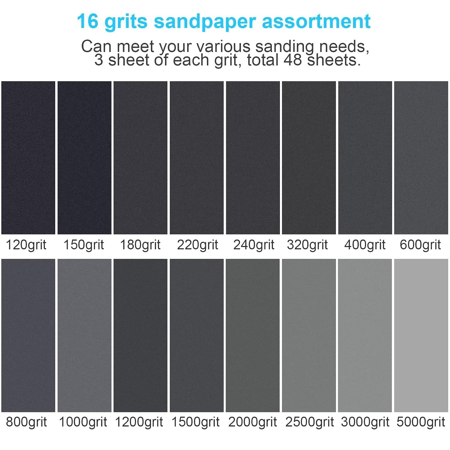 Expand Your Sanding Solutions: 48-Piece Sandpaper Set 120-5000 Grit, 9×3.6 inch