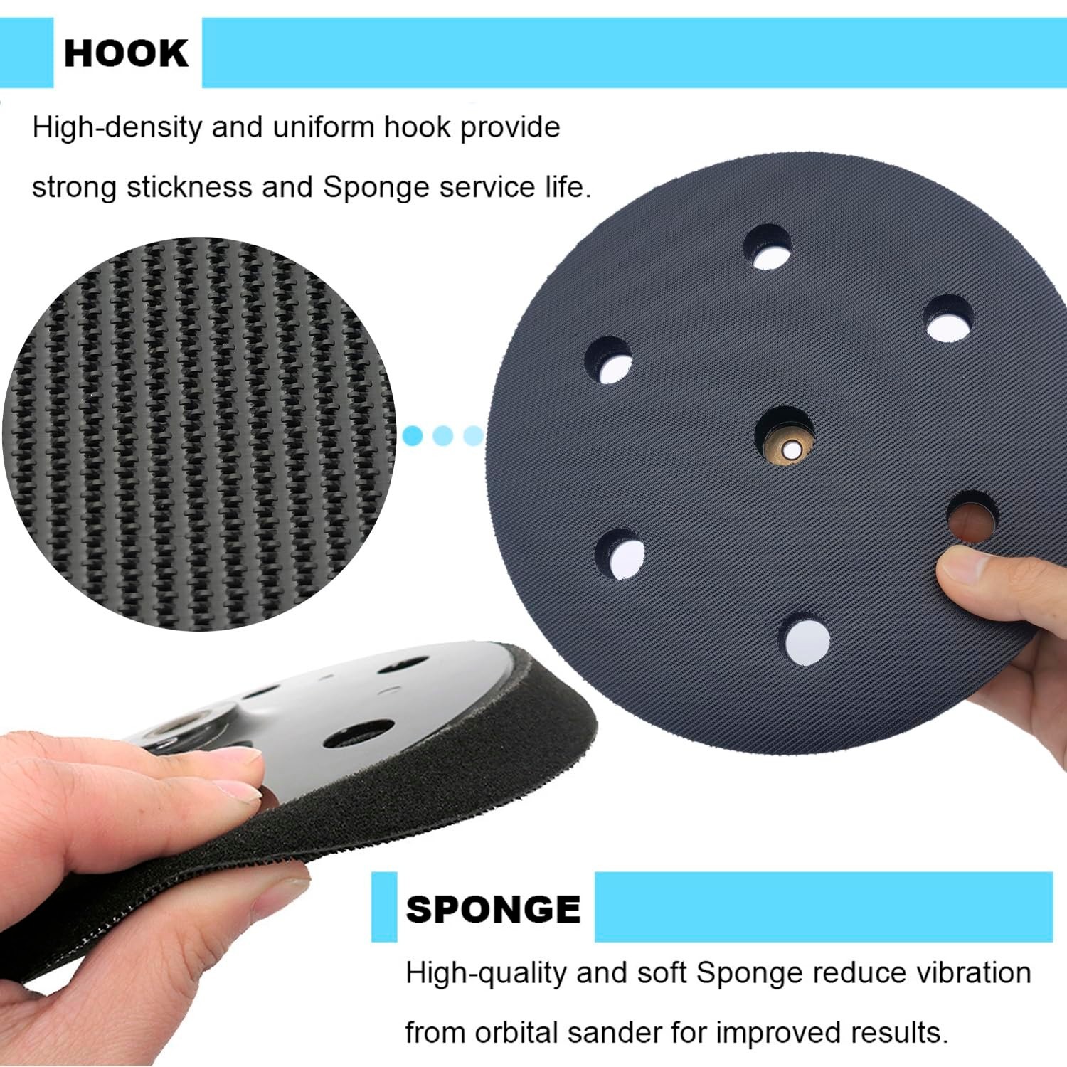 2 Pack 9 inch 6 Hole Hook and Loop Replacement Backing Pad for Orbital Sander