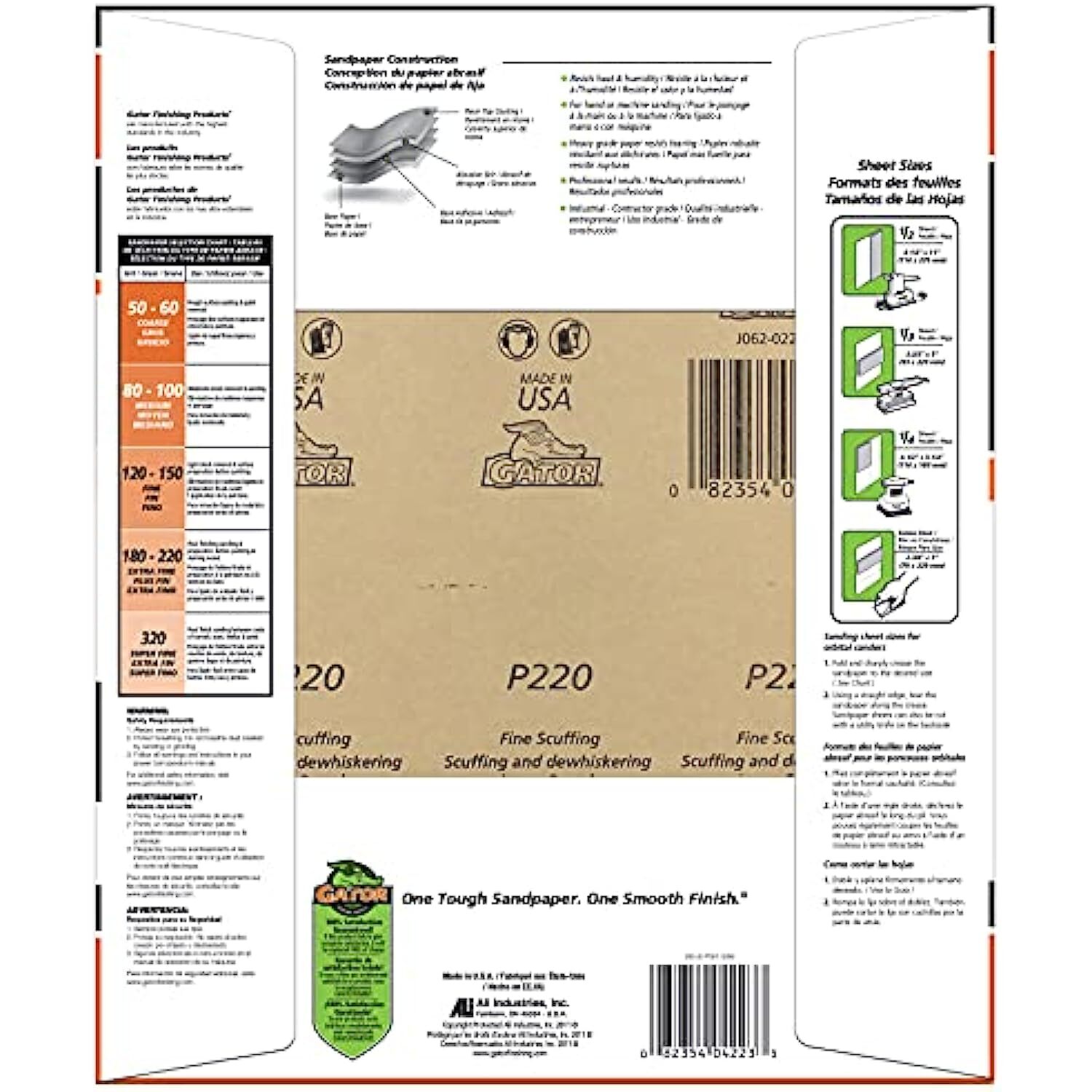 Gator 9″ x 11″ Bare Wood Sanding Sheets, 220 Grit, 25 Pack