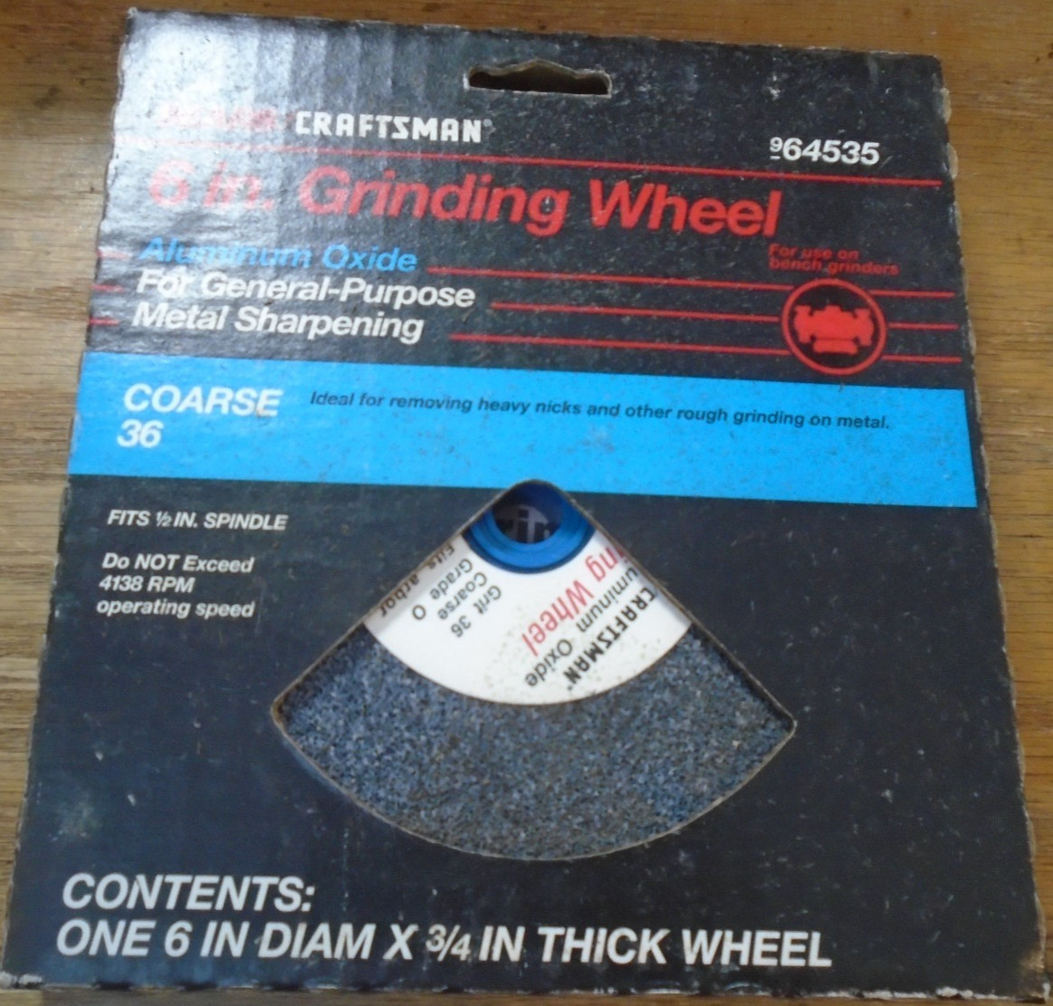SEARS Craftsman 9 64535 Aluminum Oxide Grinding Wheel 6”x 3/4” Coarse 36 NIB