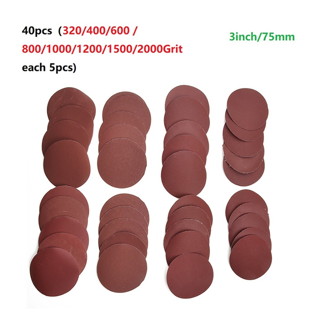 40pcs/Set Sandpapers 320/400/600 /800/1000/1200/1500/2000Grit 75mm-80mm Kit