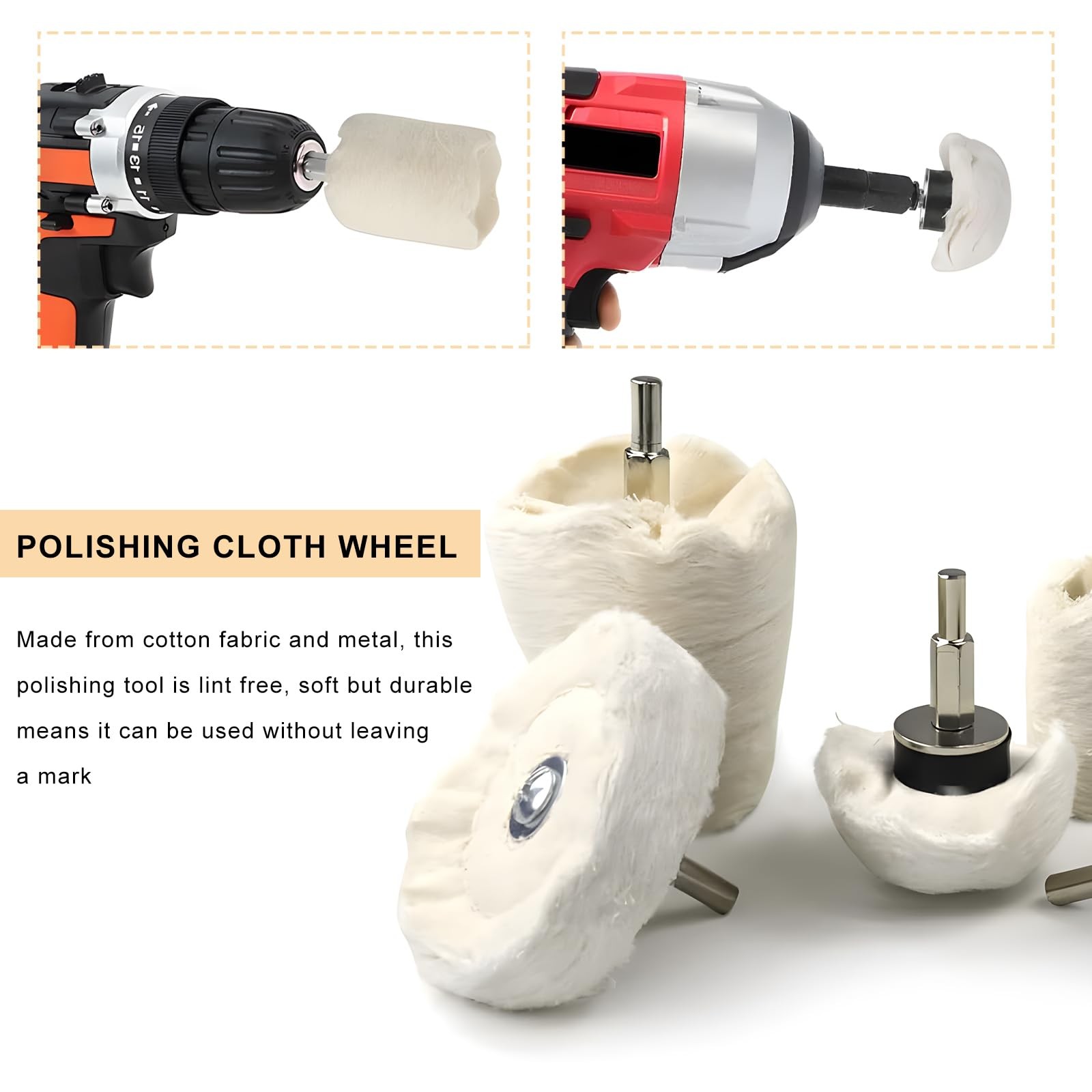 10PCS Buffing Wheel Kit for Drill, Cotton Polishing Pads with 1/4″ Hex Shafts…