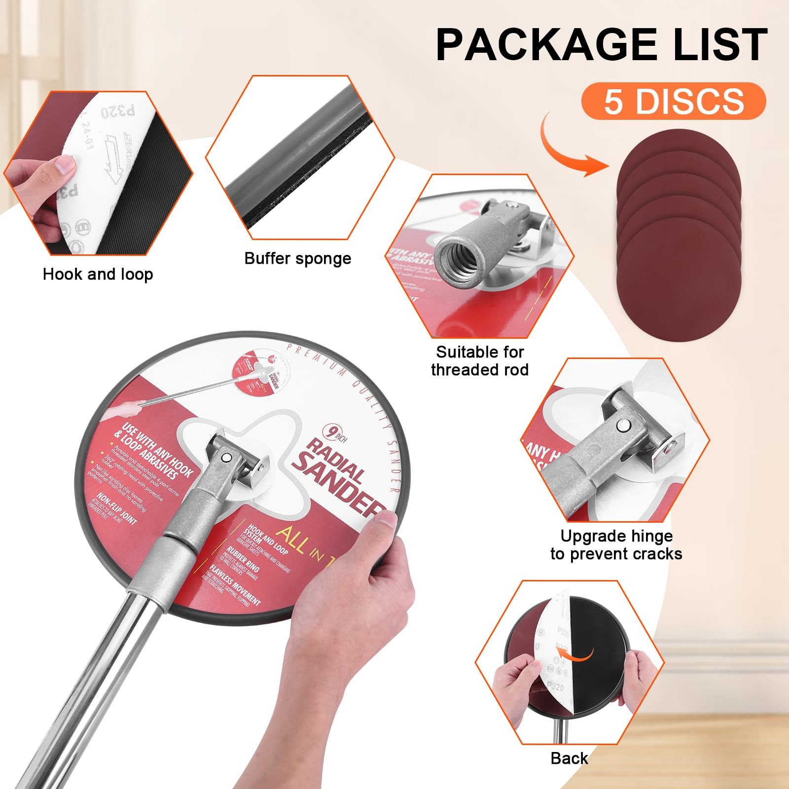 Pole Sander for Drywall, 85 inch Drywall Sander With Extension Pole, Manual Hand