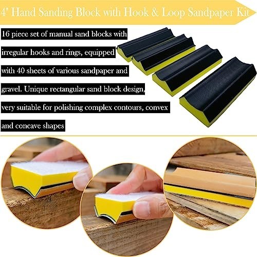 56 PCS Hand Sanding Block Set – 16 Contoured Profile Sanders + 40 Sandpaper Shee