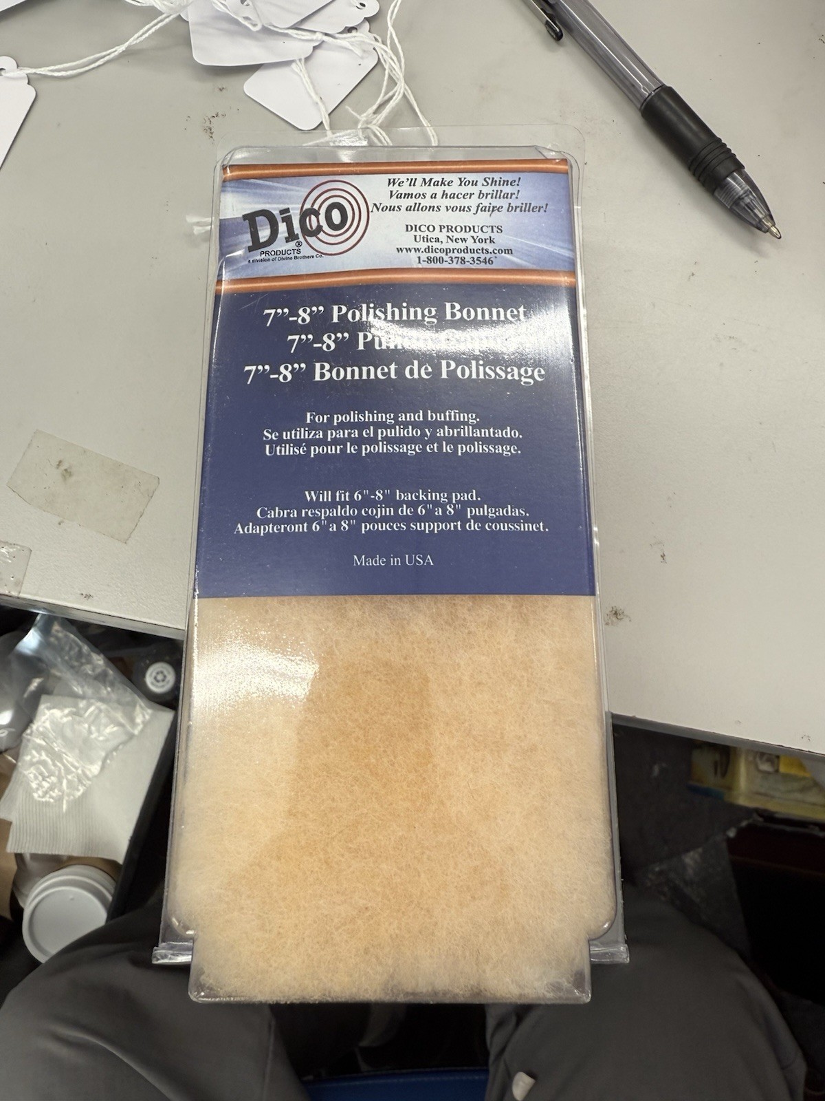 Dico Synthetic Lambs Wool Fiber Pile Buffing Bonnet 7-8″ 7410831 Washable