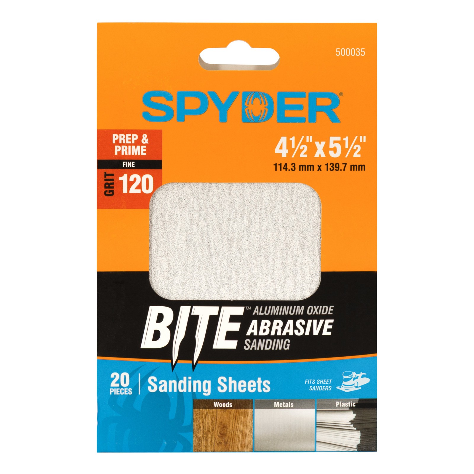 Spyder 4.5 in. x 5.5 in. 120 Grit Aluminum Oxide Sanding Sheets 20-Pack 500035