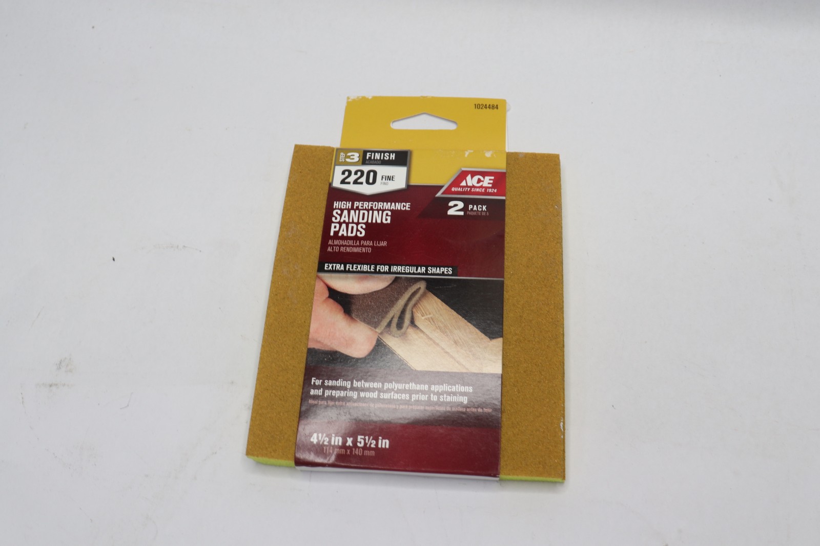 (2-Pk) Ace Extra Fine Contour Hand Sanding Pad 220 Grit 5.5″ L x 4.5″ W x 0.25″