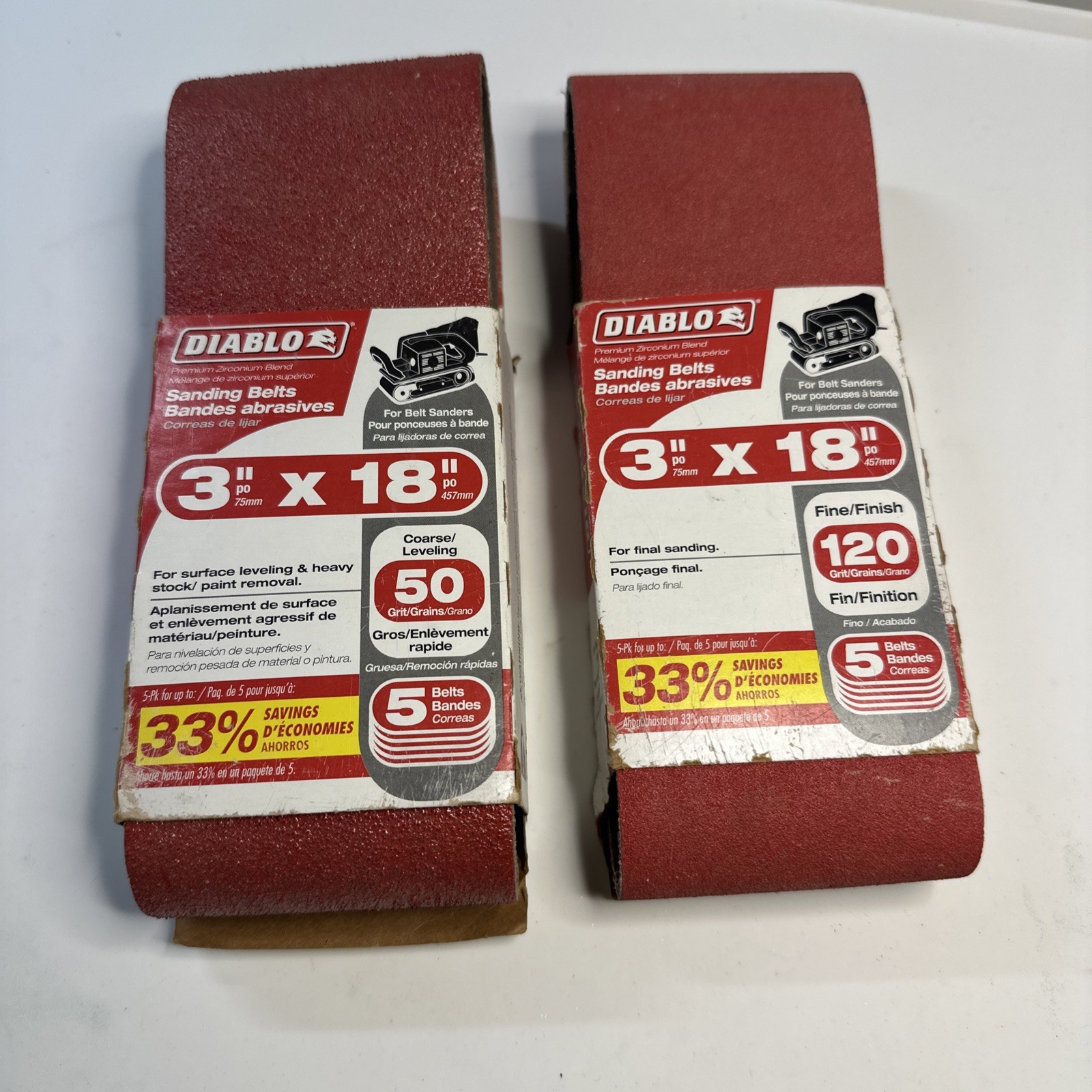 Diablo 3″X 21″ 50G & 120G Sand Belts 4 Left In Each Pack