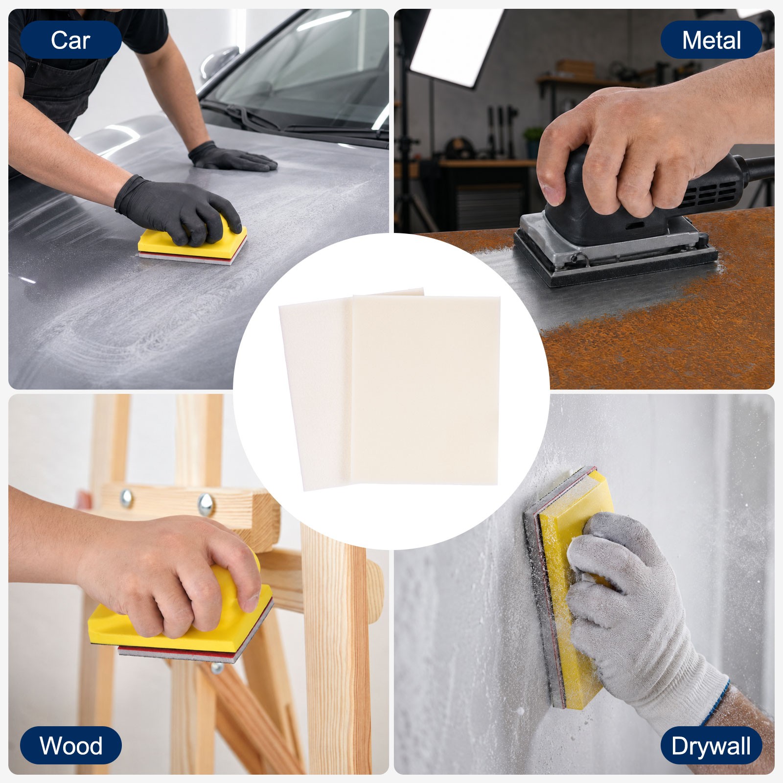 10 Pcs 240 Grit 4 x 2.8 Inch Hook & Loop Foam Sanding Blocks, White