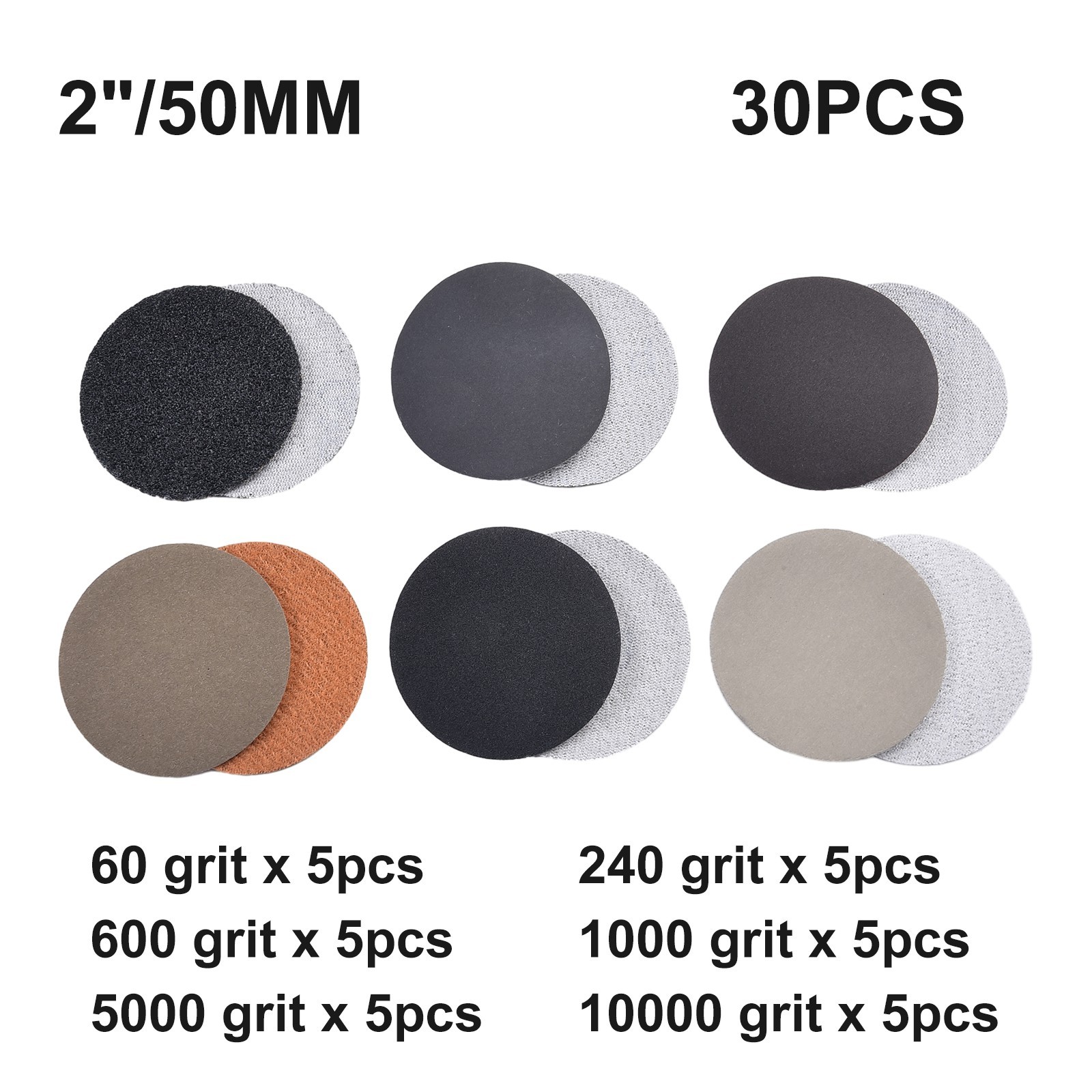 Hot New Sand Paper Waterproof 30PCS Discs for multi colored Silicon carbide