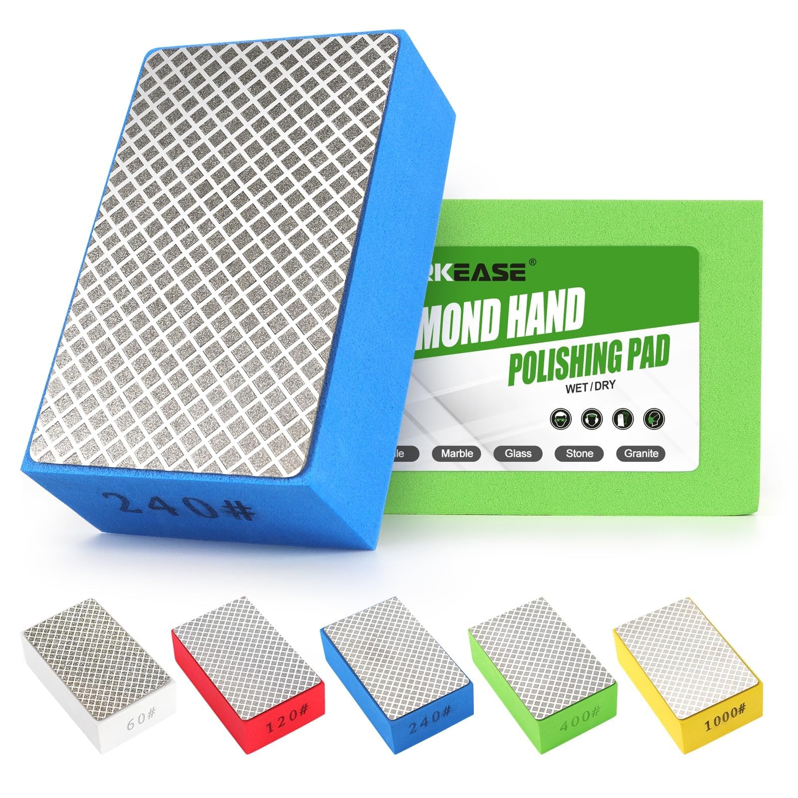 Diamond Hand Polishing Pads, 5PCS Diamond Sanding Pads 60/120/240/400/1000 Gr…