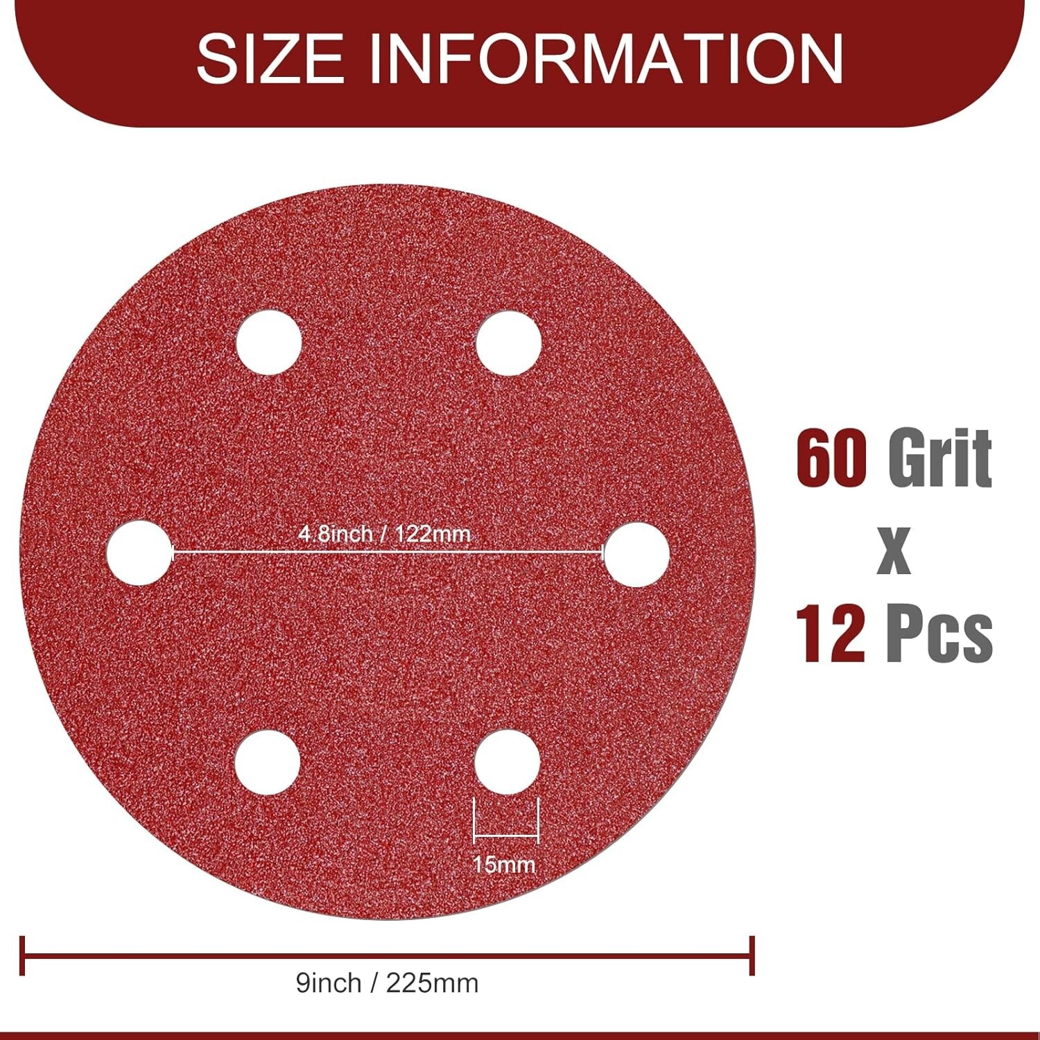 9 Inch 6 Hole Sanding Discs 240 Grit Hook and Loop for Drywall Sander 15PCS NEW