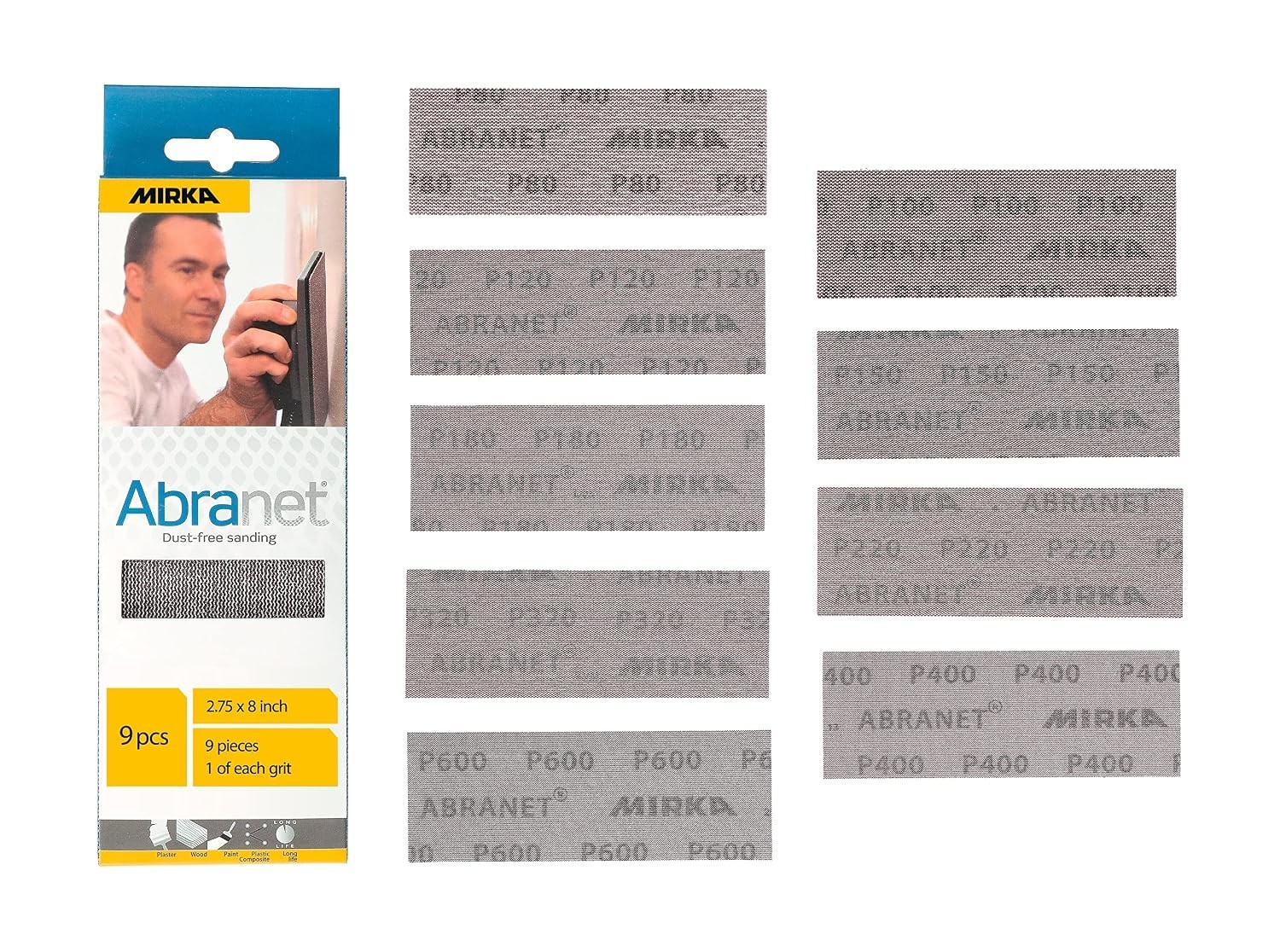 Aluminum Oxide Abranet 9-Piece Sanding Sheets 2.75 x 8 Inch for Wood and Metal