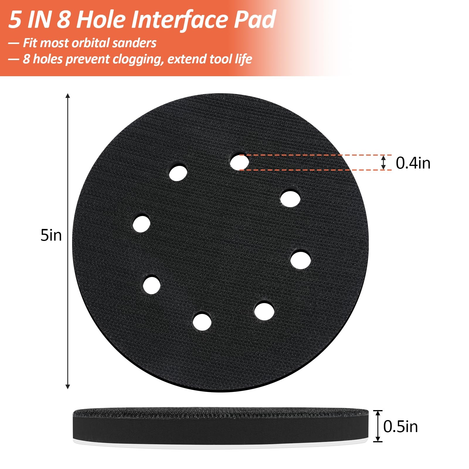 4 Pack 5 Inch 8 Holes Foam Sanding Pads, Soft Density Interface Pad, Hook