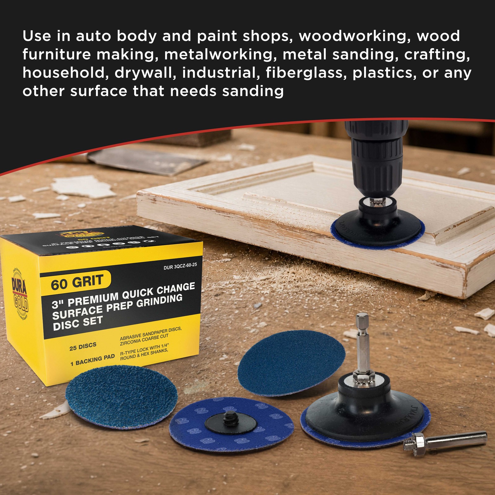 Dura-Gold 3″ 60 Grit Quick Change Surface Prep Grinding Disc Set, 25 Discs, Pad