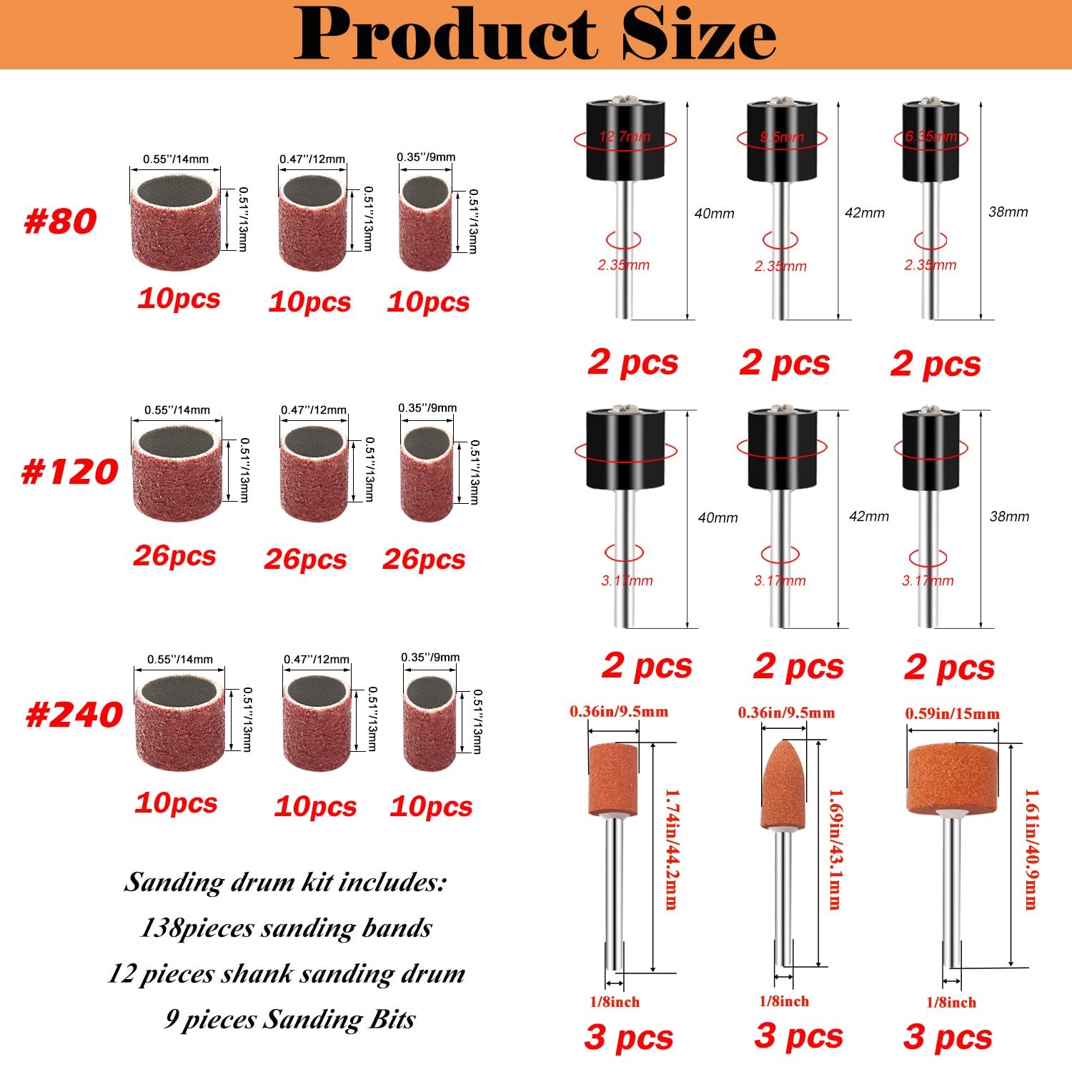 Sunxeke Sanding Drum Set for Most Rotary Drum+Sanding Bits