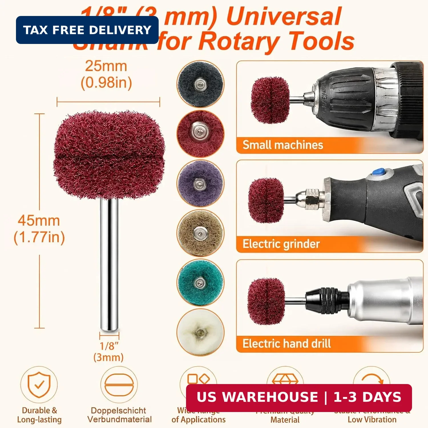 90-Piece Abrasive Buffing & Polishing Wheel Set – 1/8″ Shank, 1″ (25mm) 80-800 G