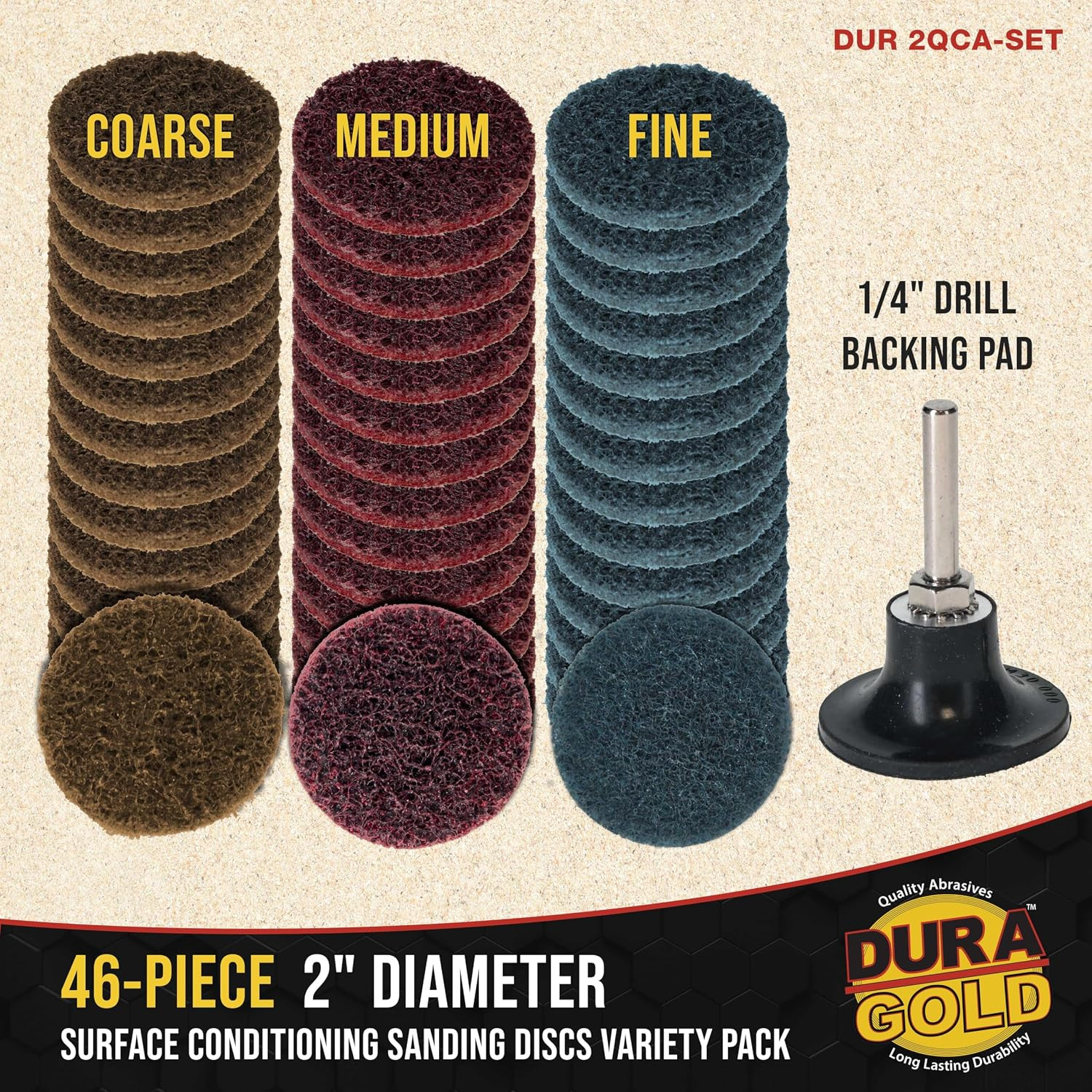 46-Piece 2″ Diameter Surface Conditioning Sanding Discs Variety Pack – 15 Each C