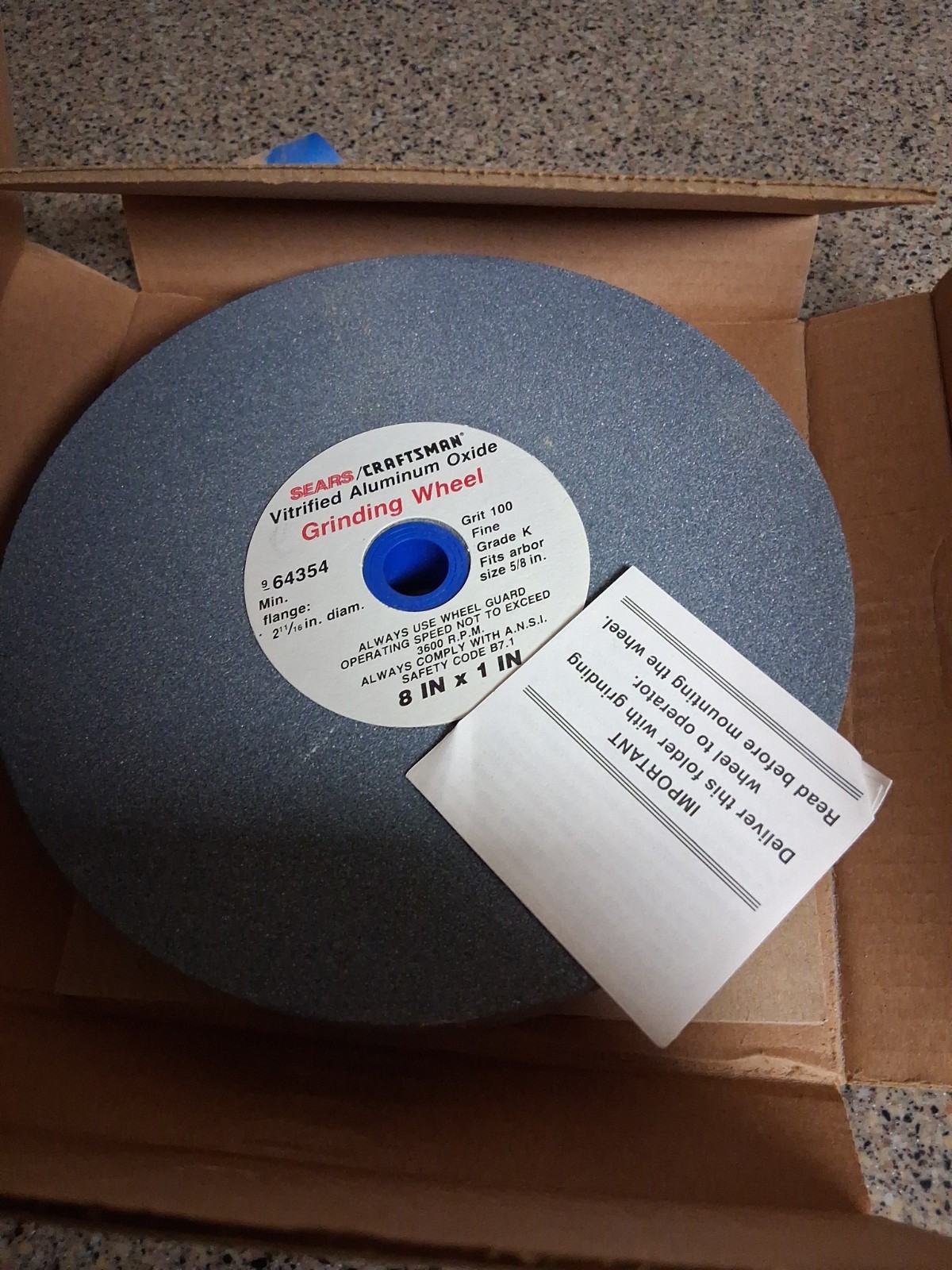 SEARS Craftsman 8″ X 1″ #9 64354 Aluminum Oxide Grinding Wheel NIB