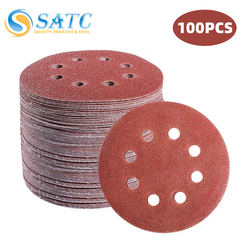 100PCS 5 inch 8-Hole Hook Loop Sanding Discs 40 Grit Orbital Sander Sandpaper