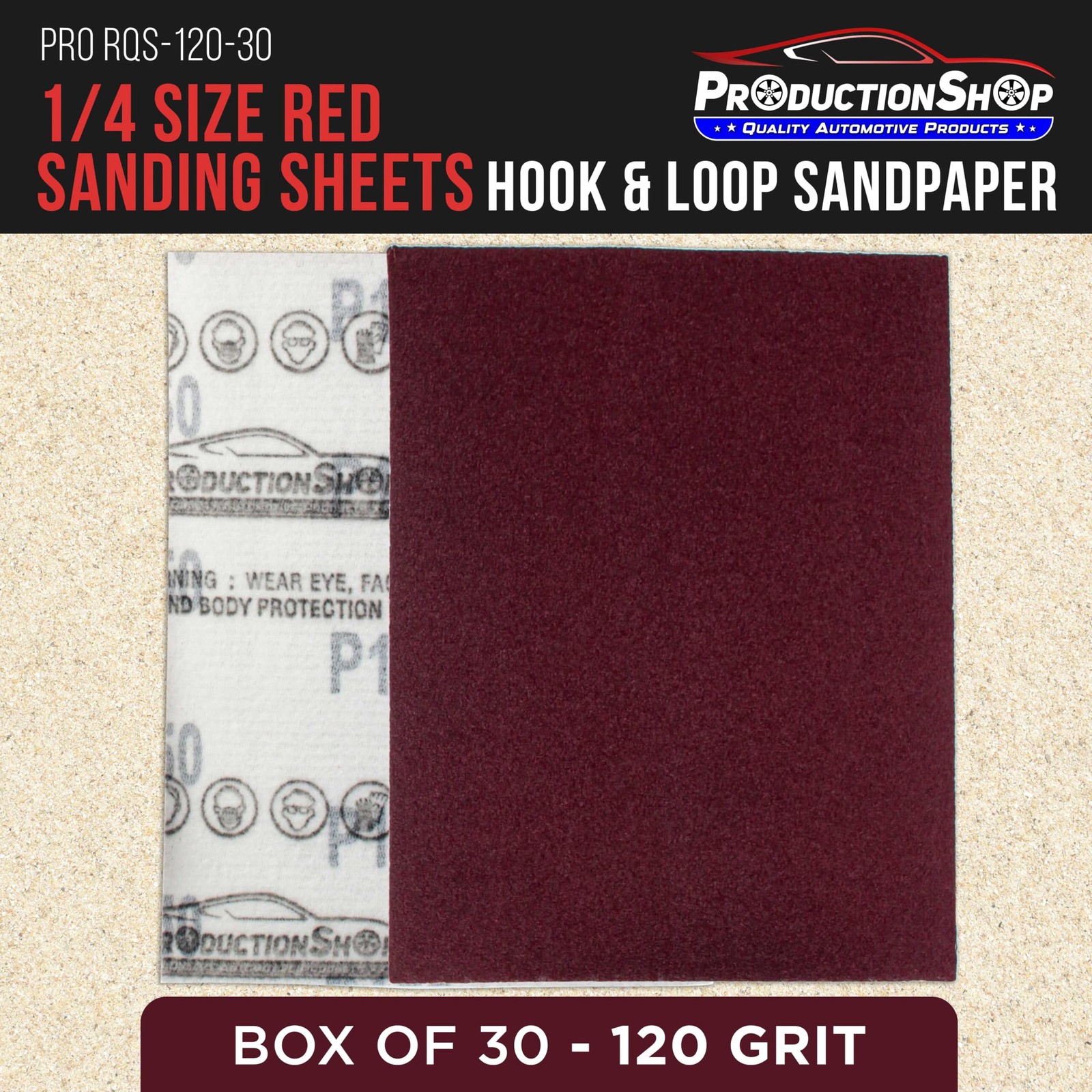 Premium Red 120 Grit 1/4 Size Red Sanding Sheets, of 30 – Hook & Loop Backing…