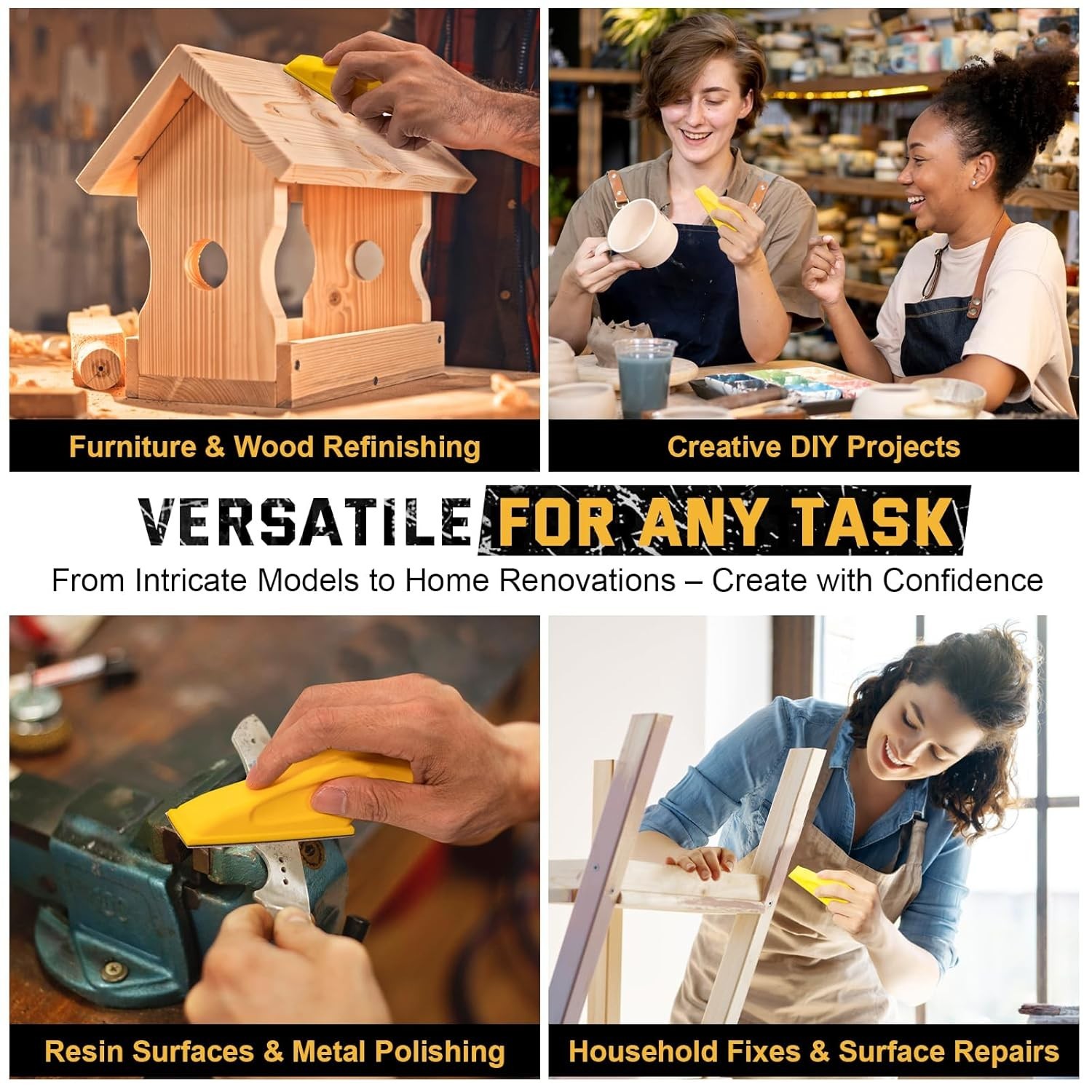 Ergonomic Hand Sander and Sandpaper Set for Crafts, Furniture, and Home Projects