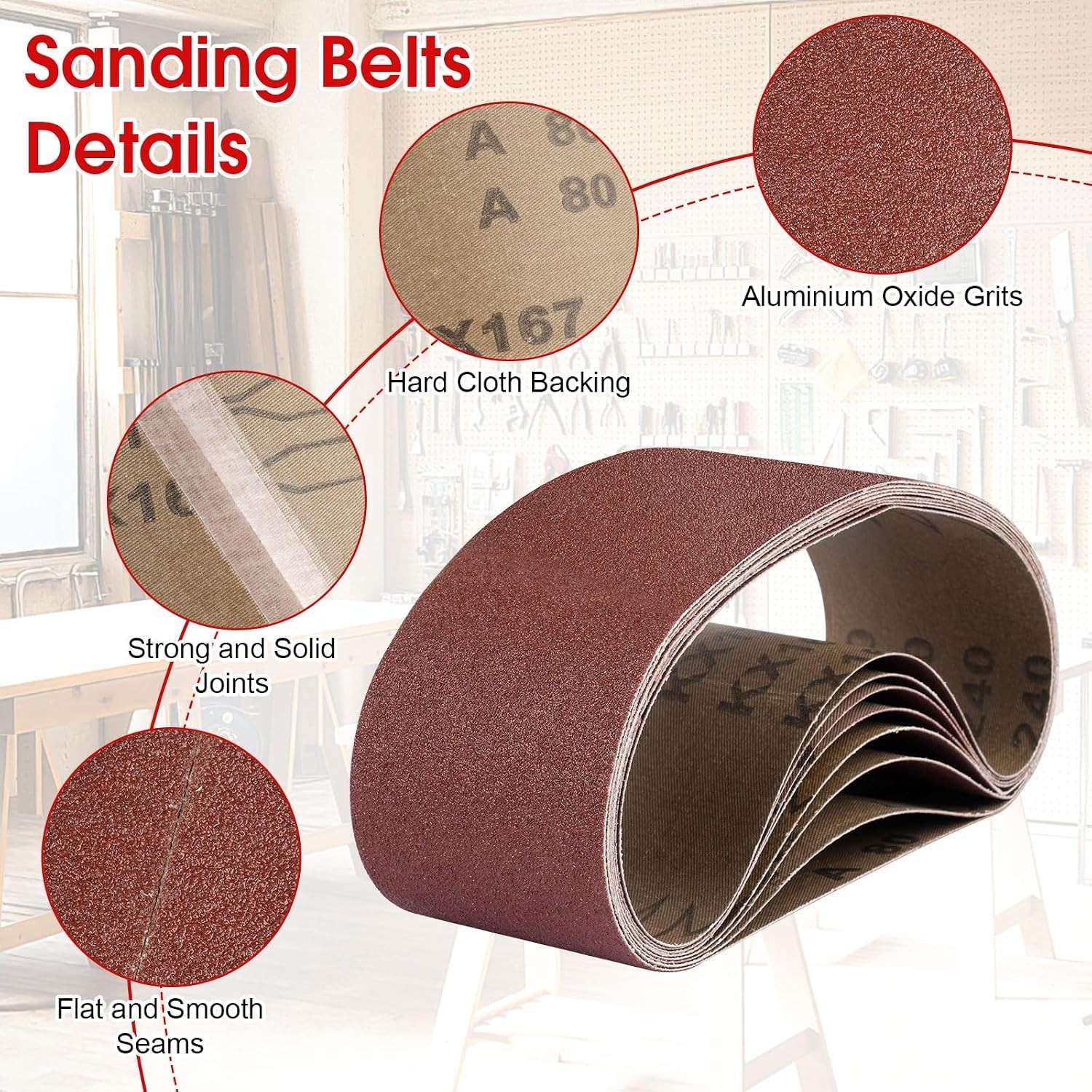 Sanding Belts for Multiple Applications – Aluminum Oxide 3 x 21 Inch – 8 Pcs