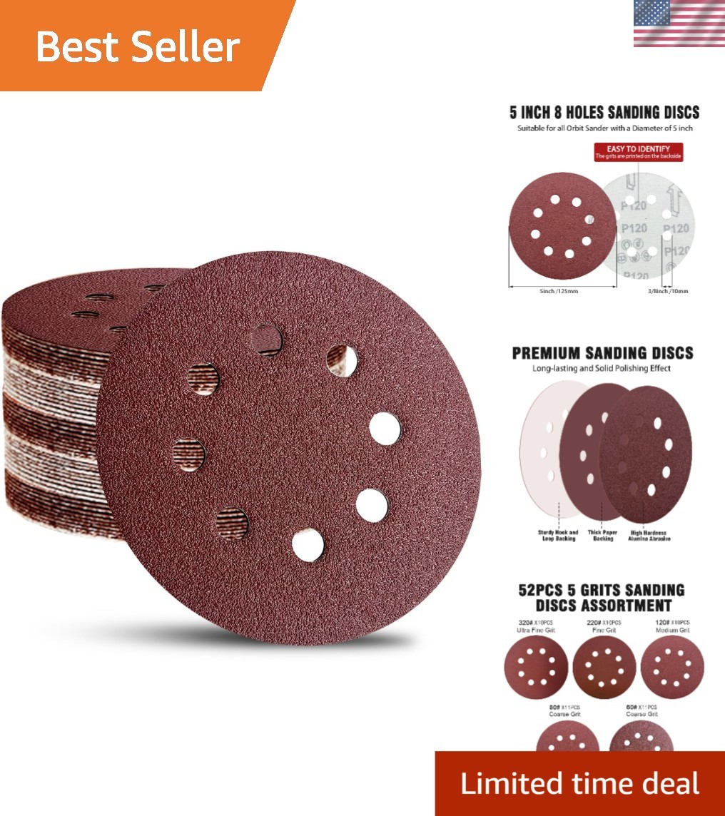 Versatile 5-Inch Sanding Discs Set – 52 Mixed Grits for Orbital Sanders