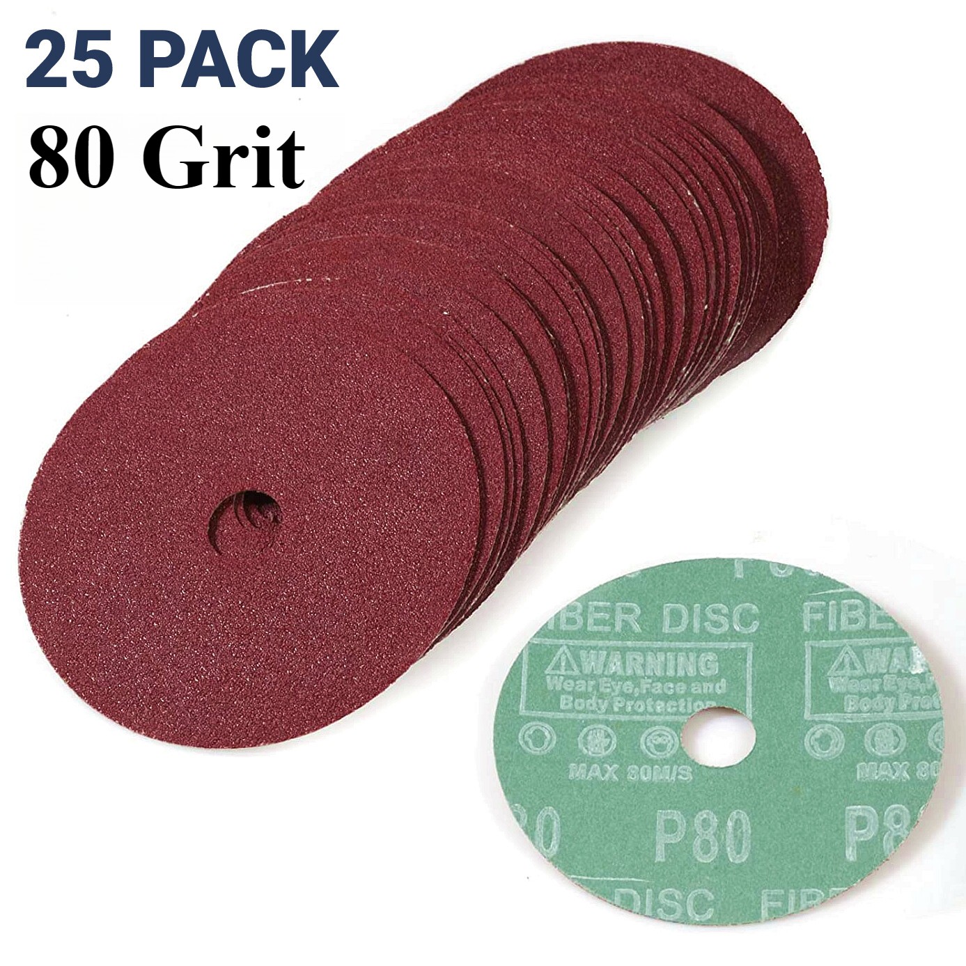 25PCS 5″/125mm Fiber Resin Sanding Grinding Disc Aluminum Oxide 80Grit For Metal