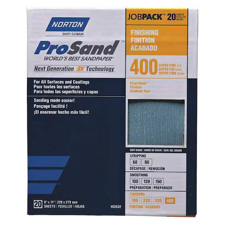 Norton Abrasives 07660768165 Sandpaper Sheet, Super Fine, 400 Grit, Pk20