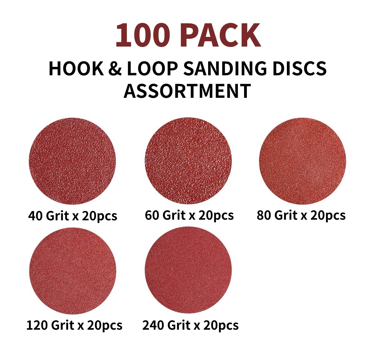 40 60 80 120 240 Grit Sanding Discs 5 inch 8-Hole Hook Loop Orbital Sander Paper