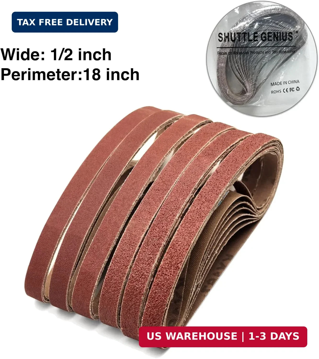 48 PCS 1/2 x 18 Sanding Belts, 1/2×18 Aluminum Oxide Sanding Belts for Mini Air