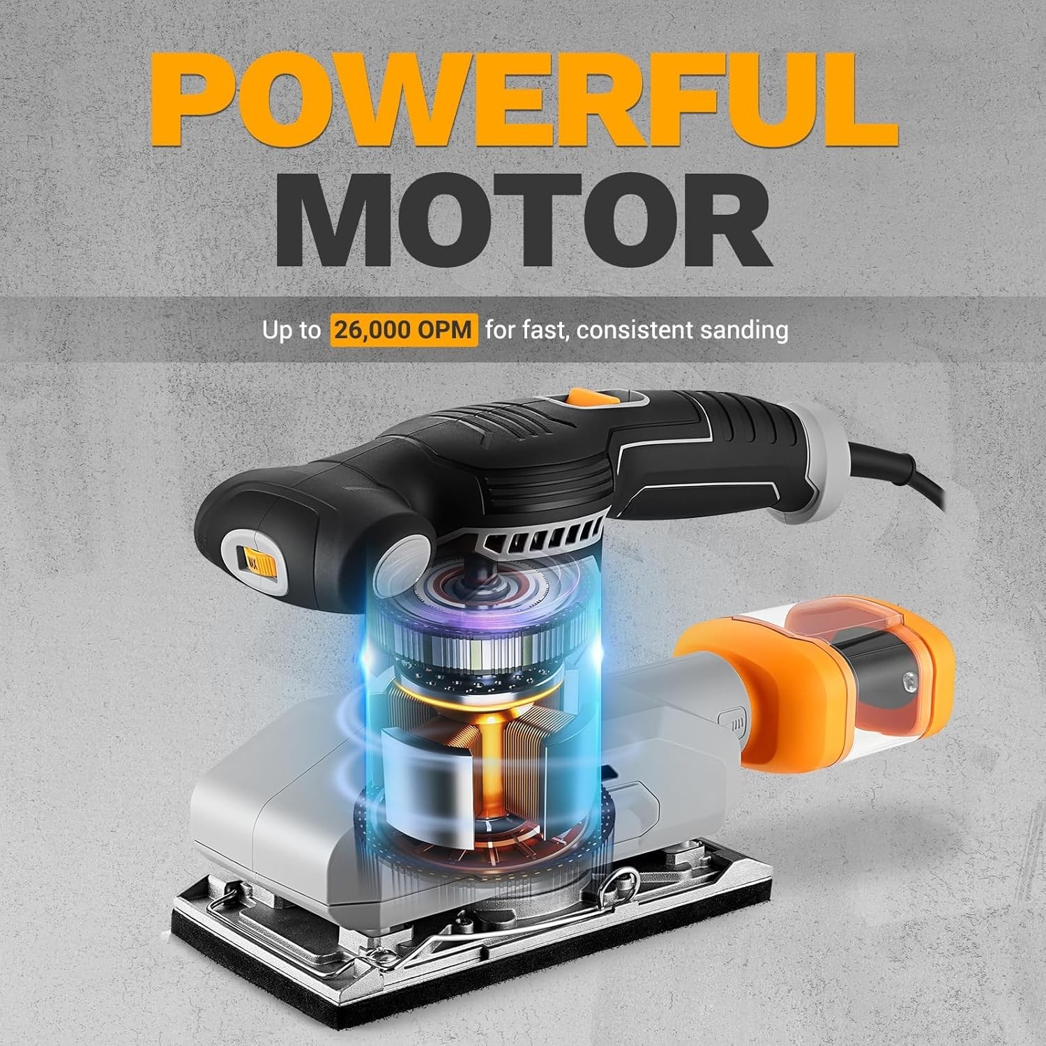 2.2 Amp 1/3 Sheet Palm Sander for Woodworking, Variable Speed up to 26,000…