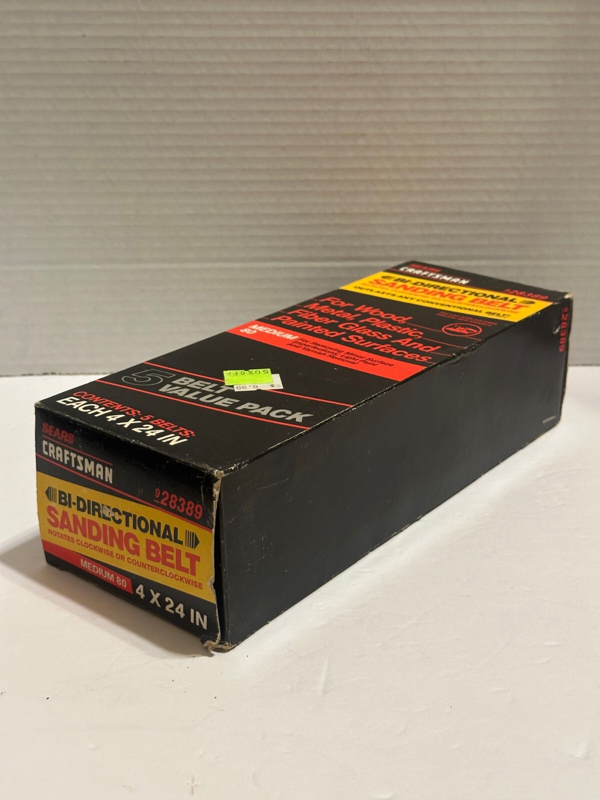 NOS 5 PK Sears Craftsman Bi-Directional Sanding Belt Medium 80 Grit Item 28389