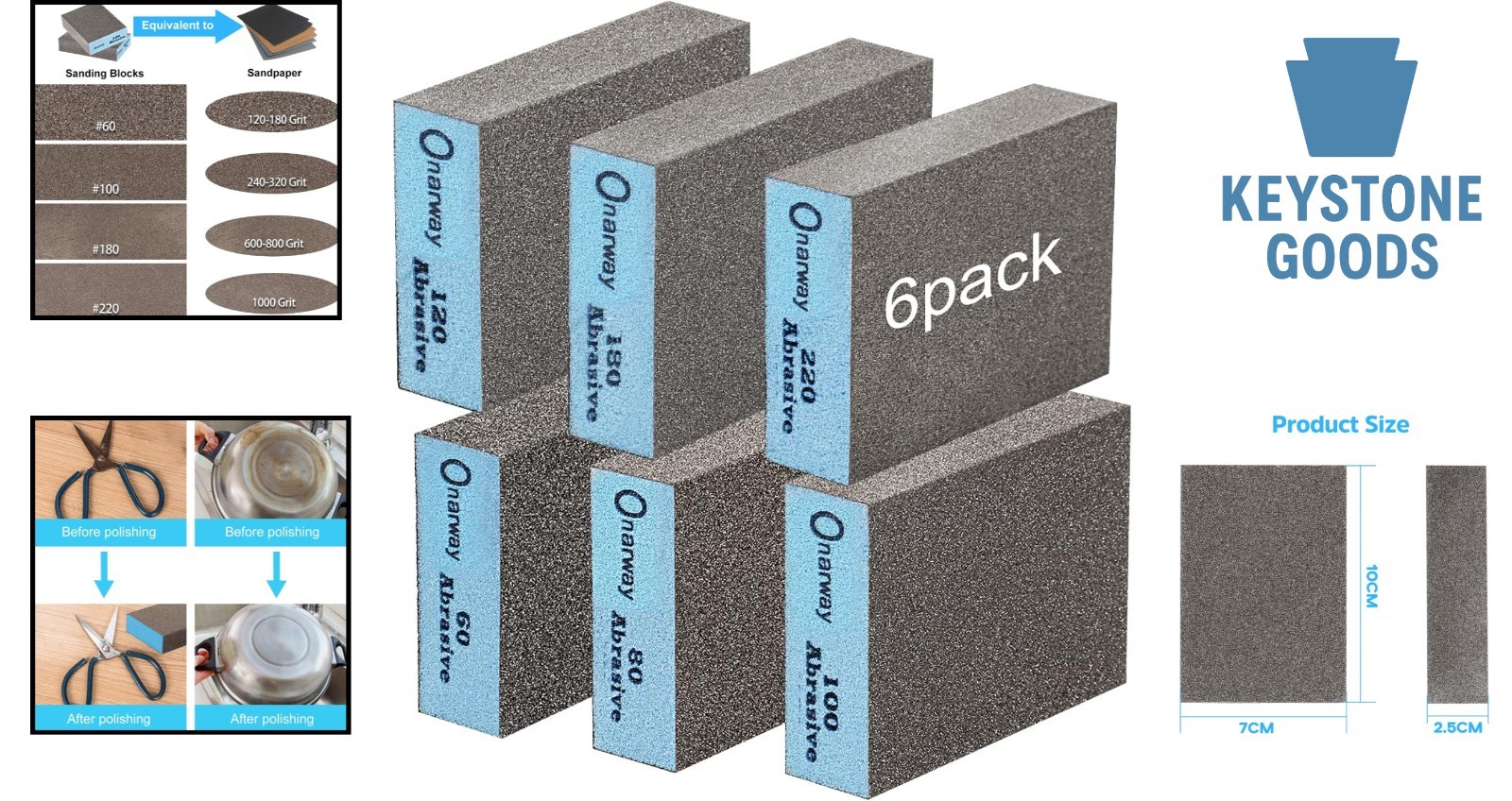 6-Piece Wet & Dry Sanding Block Kit – Assorted Grits for Wood, Metal & Furniture