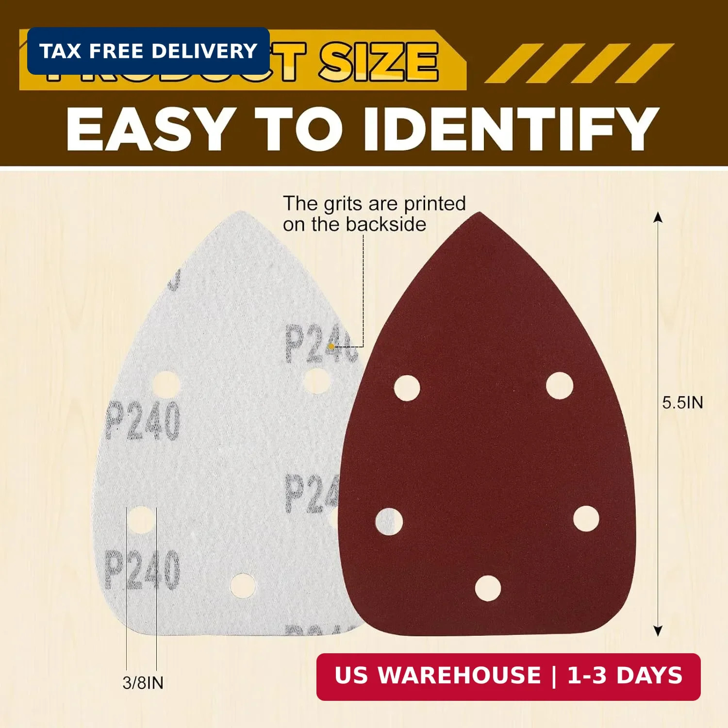 55Pcs Mouse Detail Sander Sandpaper Premium Triangle Sanding Pads 9 Grits 40-800