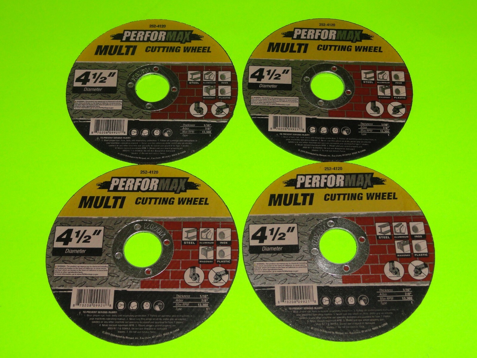 (4x) 4-1/2″ Diameter Multi Cut-Off Wheel for Angle Grinder Metal+Plastic+Masonry
