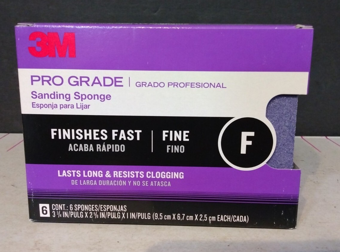 6 PACK NEW 3M Pro Grade Flat Side Sanding Sponge 3 3/4 X 2 5/8 F Fine PN 24101F