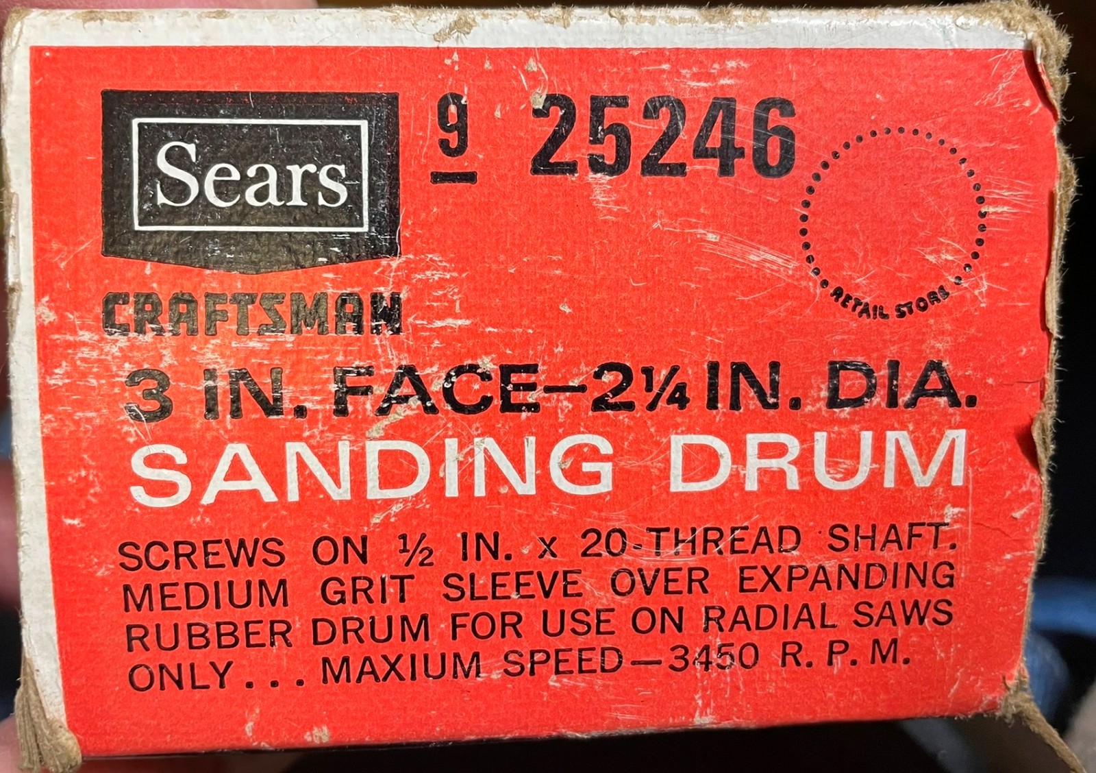 Vintage Sears Craftsman 3” Face – 2¼” Diameter Sanding Drum, 9-25246