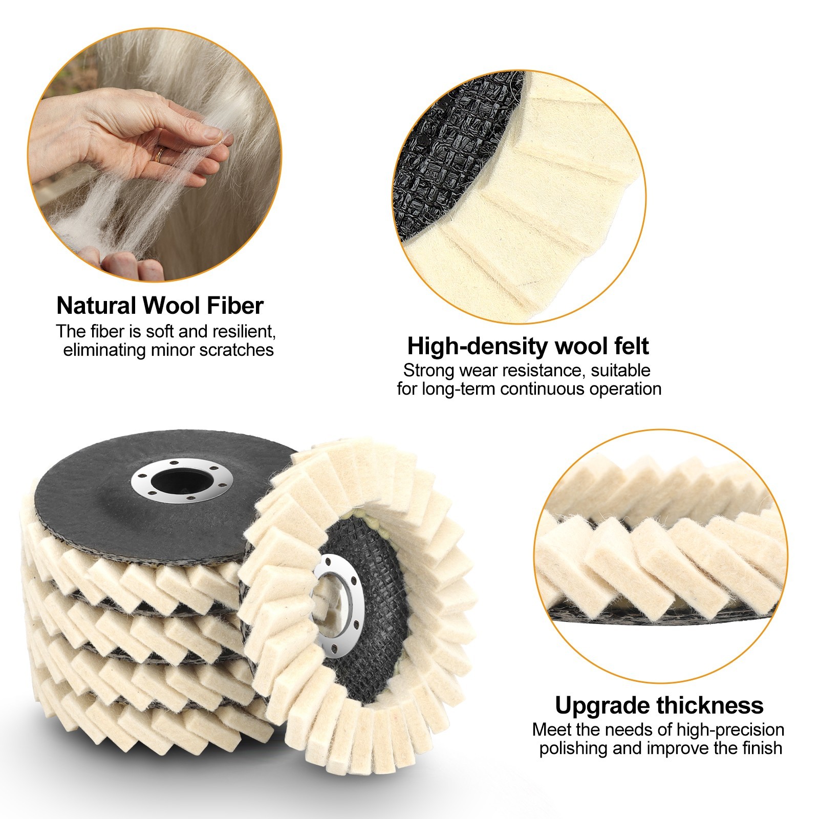 4.5 Inch Wool Polishing Pad 5 Pack Felt Buffing Wheel For Angle Grinder