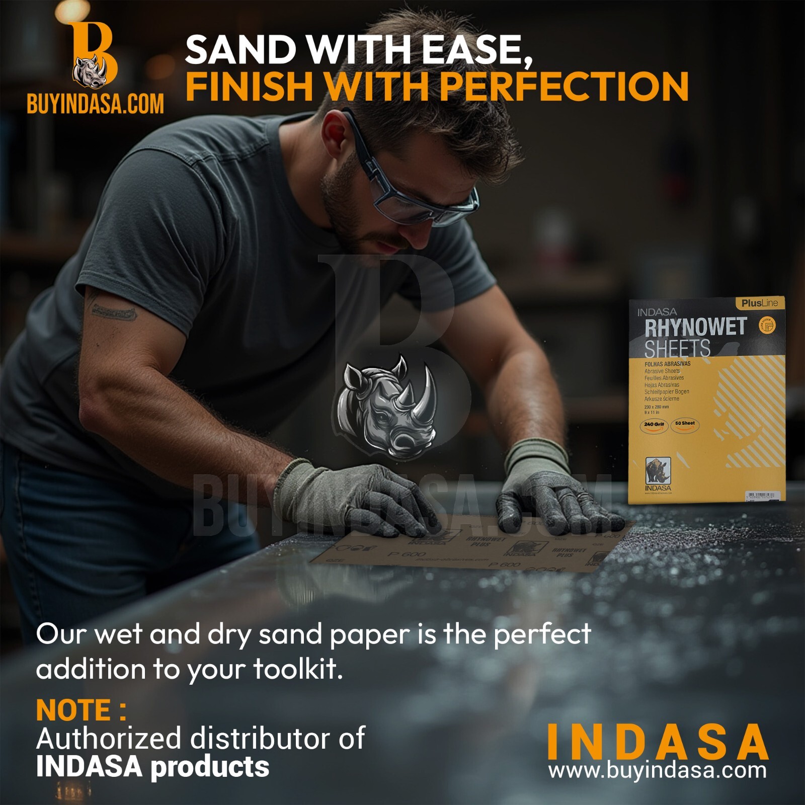 Indasa 50 PCS 9×11” Rhynowet Wet & Dry Sandpaper Sheets, 80-2500 Grit Range