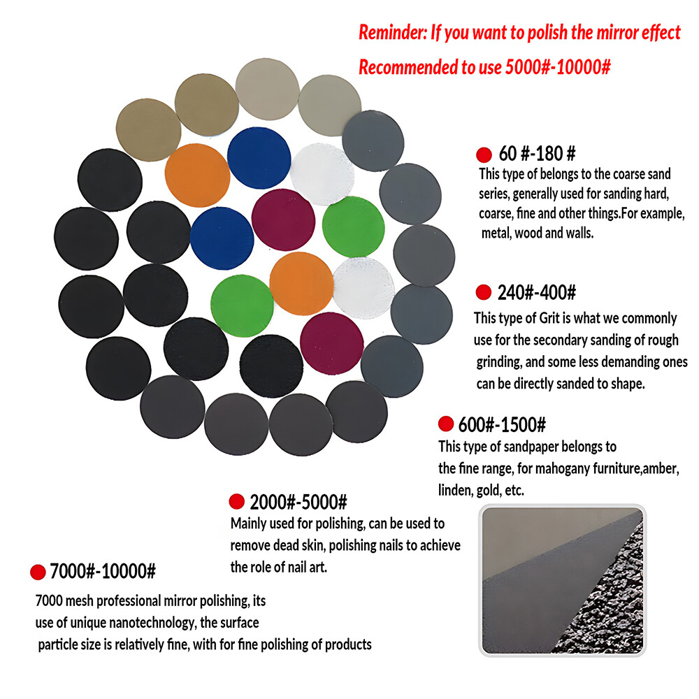 2 inch 50mm Hook Loop Sanding Disc Sandpaper Pads Wet & Dry 60 Grit -10000 Grit